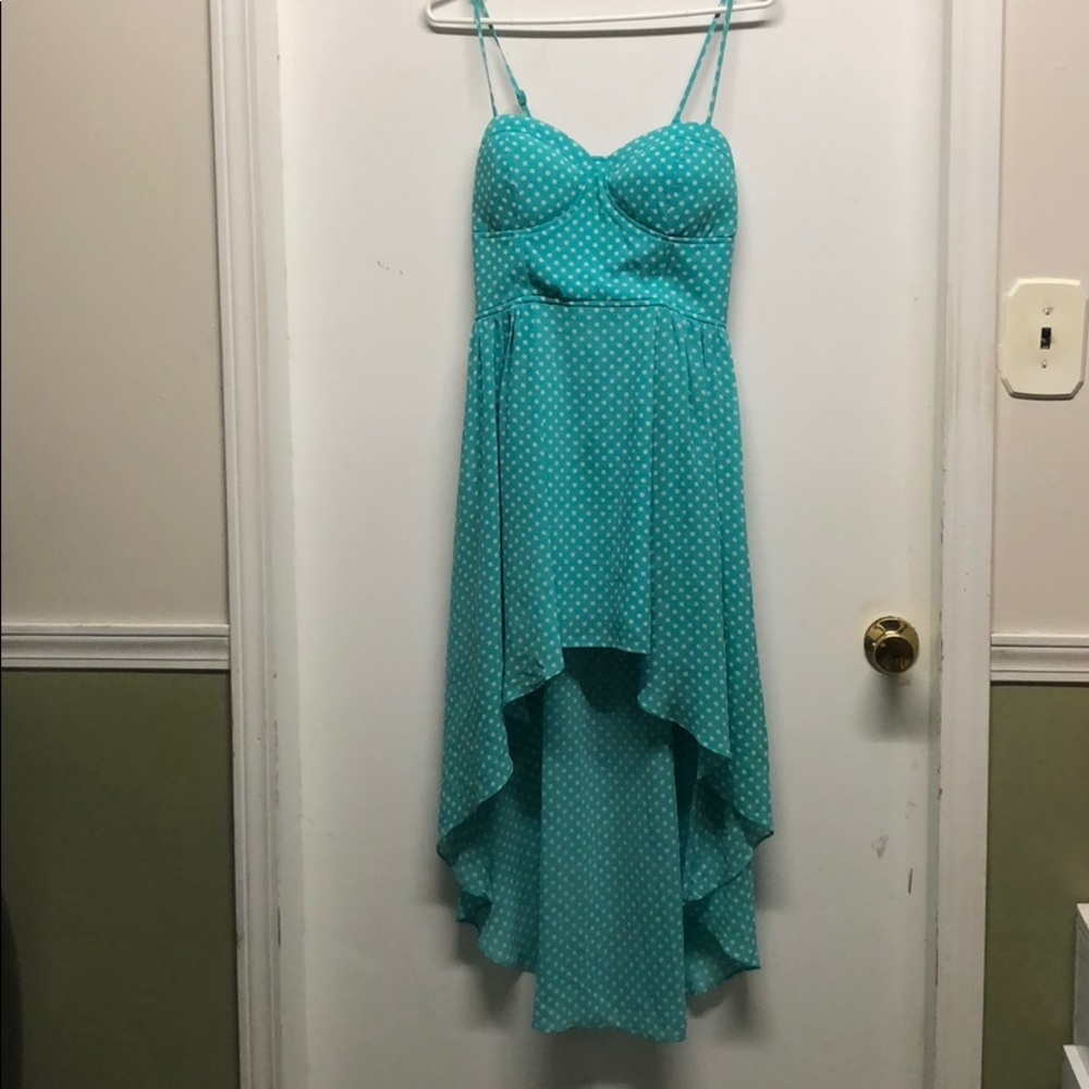 Turquoise polka dot high/low dress from forever21